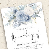 Invitation Flore bleu Dusty Photo QR Code Mariage