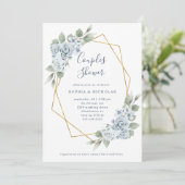 Invitation Flore bleu poussiéreux et Eucalyptus | Douche Coup (Debout devant)