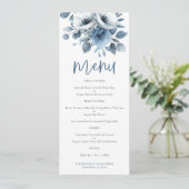 Invitation Flore bleu poussiéreux Script Wedding Menu imprima (Debout devant)