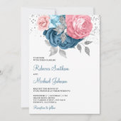 Invitation Flore bleu rose pâle tout en un seul Mariage (Devant)
