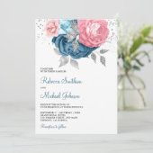 Invitation Flore bleu rose pâle tout en un seul Mariage (Debout devant)
