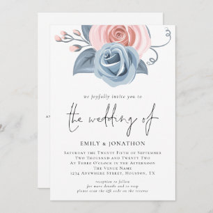 Invitation Flore bleu roux rose pâle Mariage de code QR