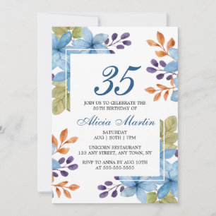 Invitation Flore Bleue Chic Vert N'Importe Quel Âge Anniversa