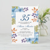 Invitation Flore Bleue Chic Vert N'Importe Quel Âge Anniversa (Debout devant)