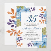 Invitation Flore Bleue Chic Vert N'Importe Quel Âge Anniversa (Devant / Derrière)