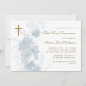 Invitation Flore Bleue délicate avec communion sainte croisée (Devant)