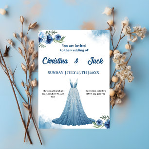 Invitation Flore bleue Élégant Mariage de conception de gown