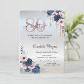 Invitation Flore Bleue Rose Gold Drips Argent 80e anniversair (Debout devant)