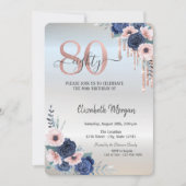 Invitation Flore Bleue Rose Gold Drips Argent 80e anniversair (Devant)