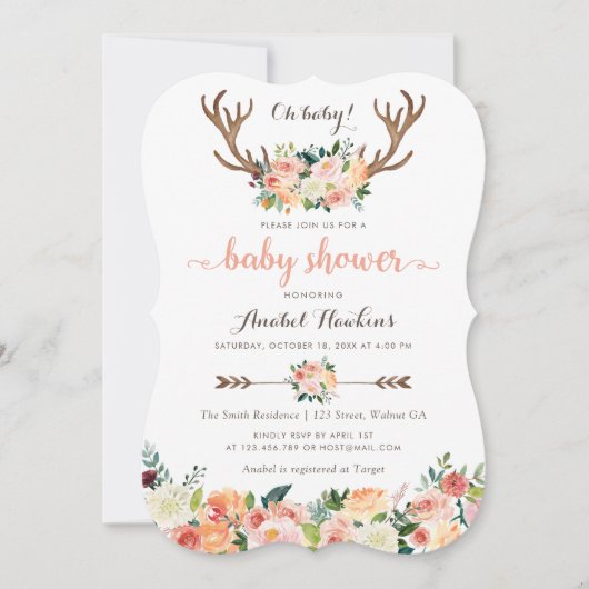 Invitation Flore Boho Antler Flush Flèches Bébé (Devant)