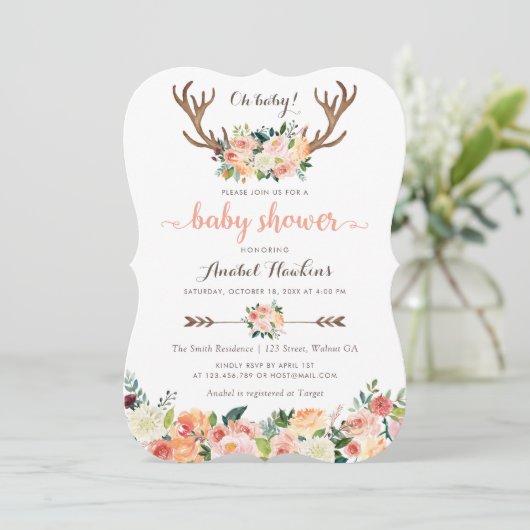 Invitation Flore Boho Antler Flush Flèches Bébé (Debout devant)