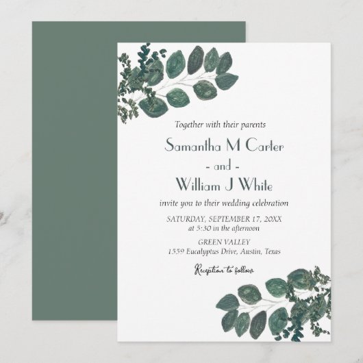 Invitation Flore botanique rustique Eucalyptus (Devant / Derrière)