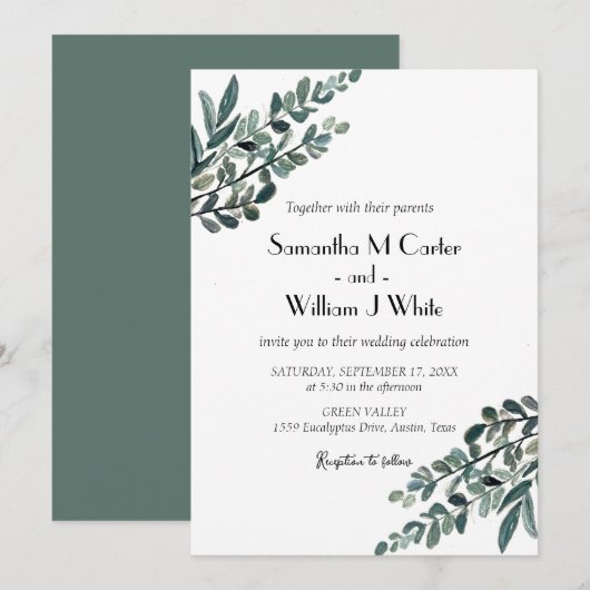 Invitation Flore botanique rustique Eucalyptus (Devant / Derrière)