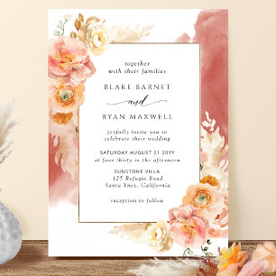 Invitation Flore brune, Aquarelle rouille Mariage chic