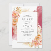Invitation Flore brune, Mariage d'aquarelle bordeaux (Devant)