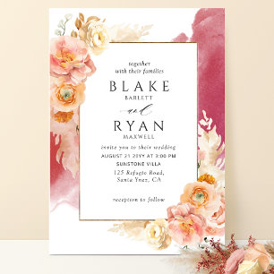 Invitation Flore brune, Mariage d'aquarelle bordeaux