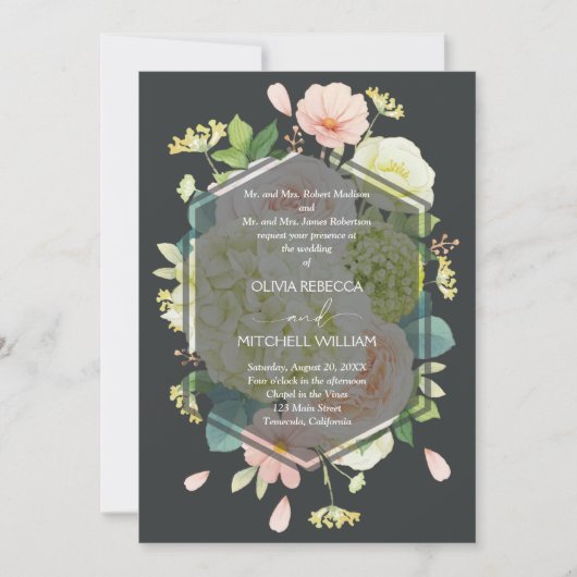 Invitation Flore chic Mariage foncé tout en un (Devant)