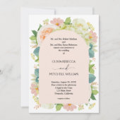 Invitation Flore chic rose pâle Mariage tout en un (Devant)