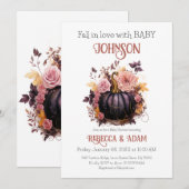 Invitation Flore Citrouille noir chute en amour avec Baby sho (Devant / Derrière)