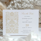 Invitation Flore classique beige et ivoire Enregistrer la dat