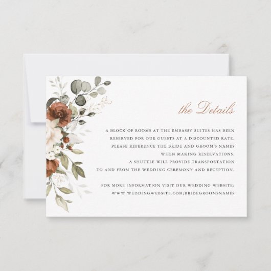 Invitation Flore Crème Crème vert Vert automne Détails Insert (Devant)