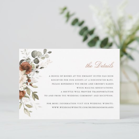 Invitation Flore Crème Crème vert Vert automne Détails Insert (Debout devant)