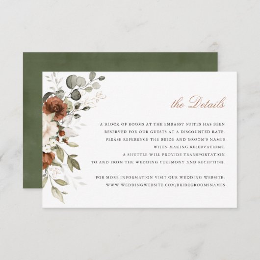 Invitation Flore Crème Crème vert Vert automne Détails Insert (Devant / Derrière)