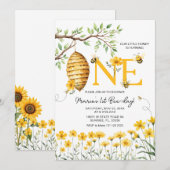 Invitation Flore d'abeilles Notre petit miel L'abeille tourne (Devant / Derrière)