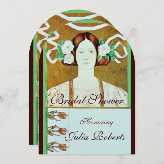 INVITATION FLORE / DAME AVEC ROSES BLANCHES FÊTE DES MARIÉES (Devant / Derrière)