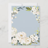 Invitation Flore d'aquarelle blanche sur Mariage bleu Dusty (Dos)