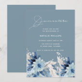 Invitation Flore d'aquarelle bleue Moderne Quinceañera Party (Devant / Derrière)