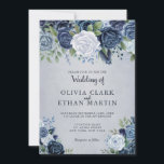 Invitation Flore d'aquarelle bleue poussiéreuse<br><div class="desc">Une élégante invitation aux détails mariages entourés de magnifiques fleurs dans les tons bleus, blancs et riches marine sur un subtil arrière - plan bleu nuit. Vous pouvez ajouter votre propre message spécial et modifier le style de police en accédant au menu customiser. Cette invitation fait partie d'une belle suite...</div>