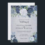 Invitation Flore d'aquarelle bleue poussiéreuse<br><div class="desc">Une élégante invitation aux détails mariages entourés de magnifiques fleurs dans les tons bleus, blancs et riches marine sur un subtil arrière - plan bleu nuit. Vous pouvez ajouter votre propre message spécial et modifier le style de police en accédant au menu customiser. Cette invitation fait partie d'une belle suite...</div>