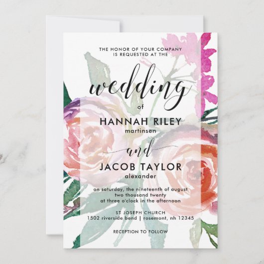 Invitation Flore d'aquarelle chic avec Mariage de points d'or (Devant)