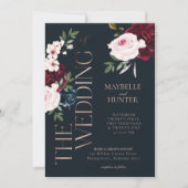 Invitation Flore d'aquarelle classique en Bourgogne et marine (Devant)