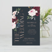 Invitation Flore d'aquarelle classique en Bourgogne et marine (Debout devant)