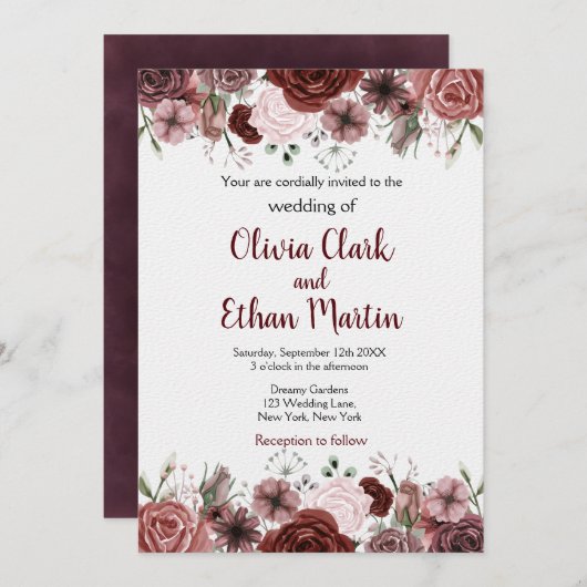 Invitation Flore d'aquarelle de Bourgogne (Devant / Derrière)