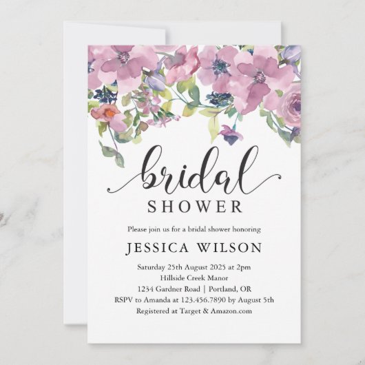 Invitation Flore d'aquarelle et douche nuptiale verte (Devant)