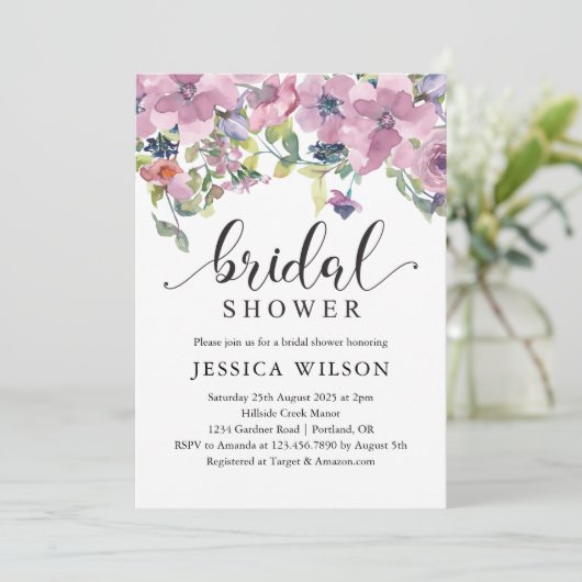 Invitation Flore d'aquarelle et douche nuptiale verte (Debout devant)