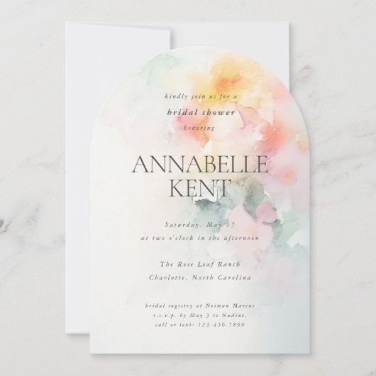 Invitation Flore d'aquarelle romantique Fête des mariées arqu (Devant)