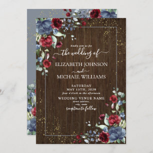 Invitation Flore de bois de Bourgogne bleu clair rustique