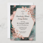 Invitation Flore de cuivre à l'eau noire et Turquoise (Devant)