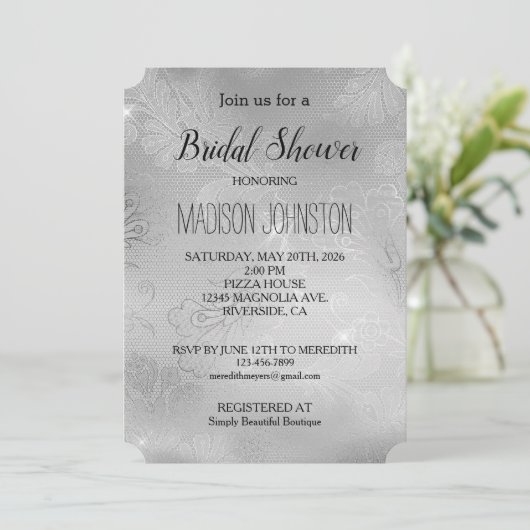 Invitation Flore de dentelle d'argent (Debout devant)