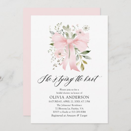 Invitation Flore de la boue rose Elle noue la Fête des mariée (Devant / Derrière)