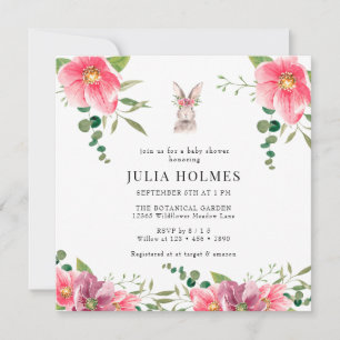 Invitation Flore de lapin   Baby shower verdoyant