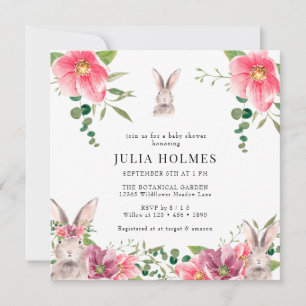 Invitation Flore de lapin Baby shower verdoyant