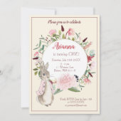 Invitation Flore de lapin rose classique w. Photo Anniversair (Devant)
