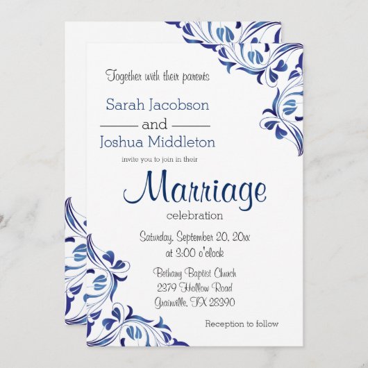 Invitation Flore de l'époque moderne du Blue Sapphire (Devant / Derrière)