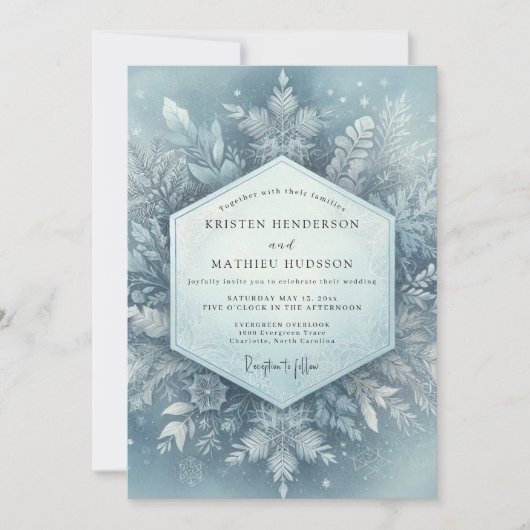 Invitation Flore de mariage hivernale bleu glacé (Devant)