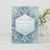 Invitation Flore de mariage hivernale bleu glacé (Debout devant)